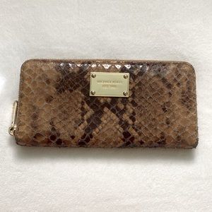 Michael Kors Embossed Faux Snakeskin Jet Set Zip Around Wallet